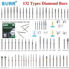 100 Types Dental FG Diamond Burs For High Speed Handpiece Friction Grip 50pcs