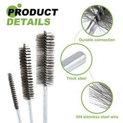2pcs Pipe Cleaners Brush 0.2 Inch Stainless Steel Bristles for Tube Silver