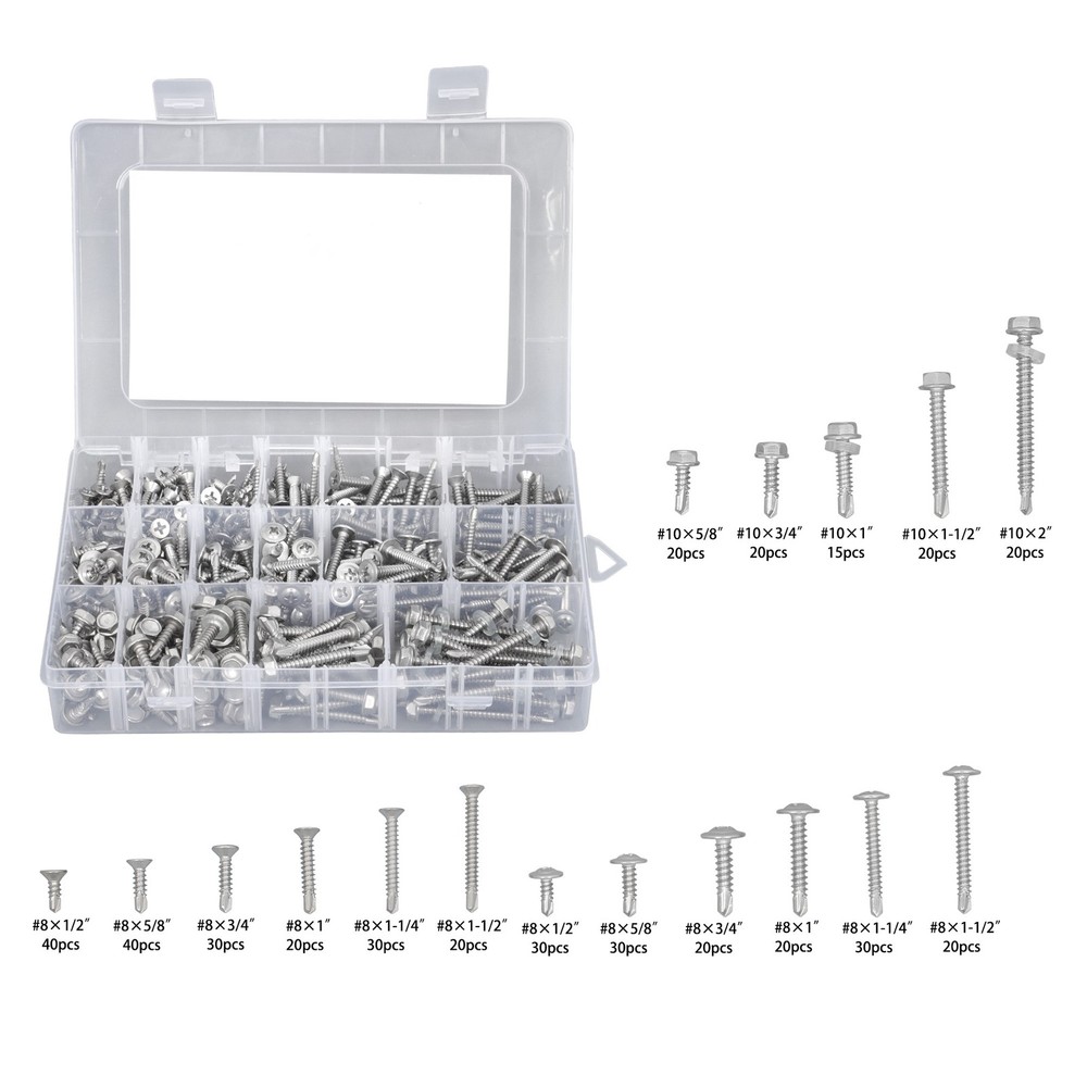 425PC 410 Stainless Steel Self-Tapping Screws #8#10 Self-Drilling Assortment Kit