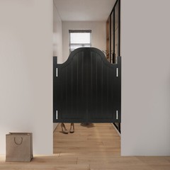 2 Doors Black Swing Solid Wood Door 180?? Partition Door w/ 4 Hinges for Shop US
