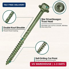 #14 x 8 Wood Structural Screws 50 Pack Hex Head Lag Screws, Rust Resistant Timbe