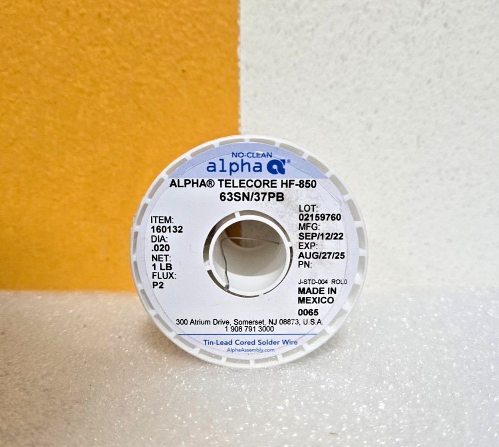 ALPHA Telecore HF-850 Halogen-Free P2 Solder Wire .020″ 1LB Spool 63Sn/37Pb NEW!