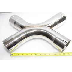 3″ OD T304 Stainless Steel X Pipe Dual Inlet Dual Outlet 15″ Long Polished