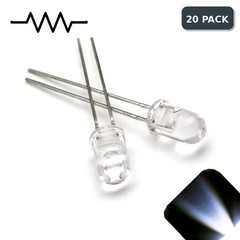 20 x 12v 5mm LED Light Cool White Ultra Bright Internal Resistor 5v-15v 9v 6 no