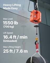 VEVOR 3-in-1 Electric Hoist Winch 1550 lbs Manual Wired Wireless Remote Control