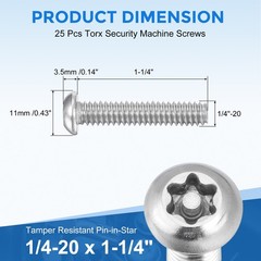 25Pcs 1/4-20 x 1-1/4″ Torx Security Machine Screws Bolt Silver Tone