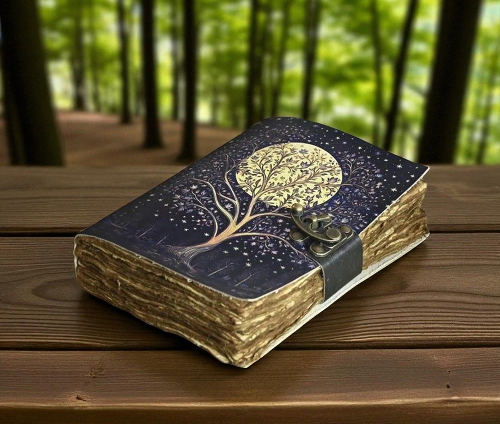 400 Page Large Grimoire leather journal, Print Tree of Life Journal, Blank spell