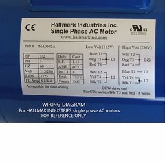 AC MOTOR, 1HP, 3450 RPM, 1PH, 115V/208-230V, 56C/TEFC, With base