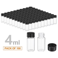 100pcs 4ml Small Bottle Clear Glass Vials Lab Sample Vial w/ Caps Liquid Bottles