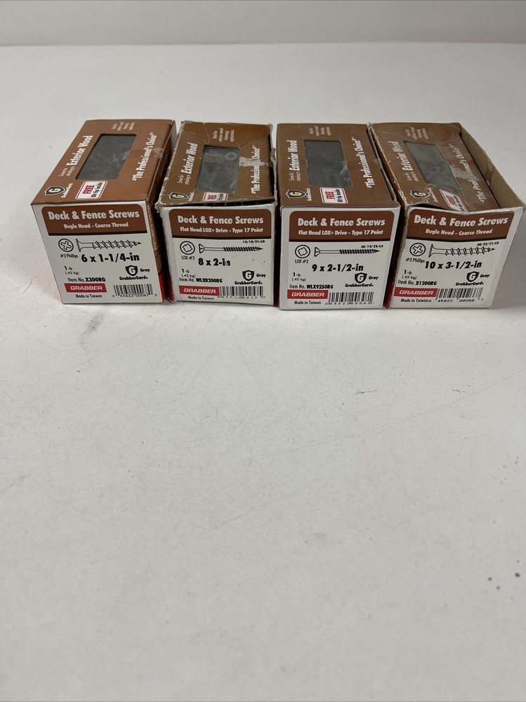 Set Of 4 Deck And Fence Screws WOOD 6×1-1/4in, 8×2 in, 9×2-1/2in, 10×3-1/2in