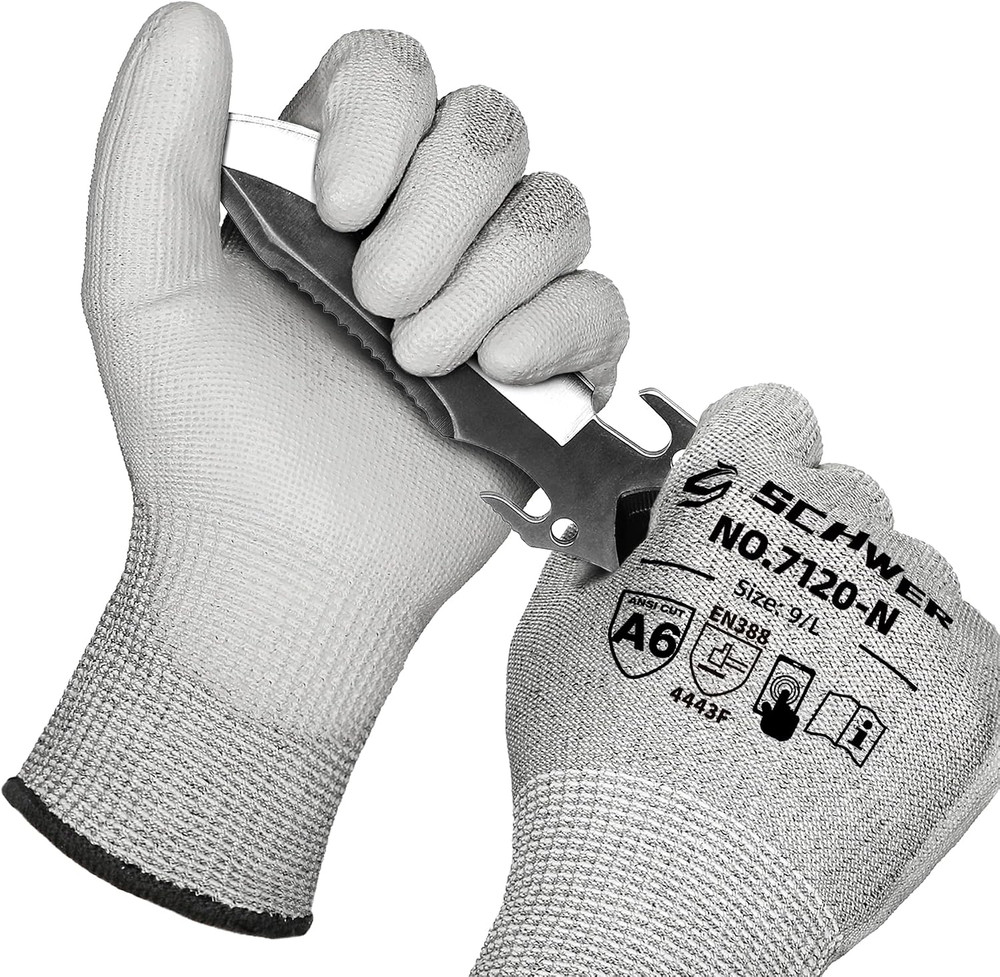 12 Pairs A6/A7 (Send Randomly) Cut Resistant Work Gloves, CR7120, L | PU Coated,
