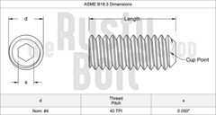 #4-40 x 1/8″, Socket Set Screws Cup Point, 45H Steel, Black Oxide