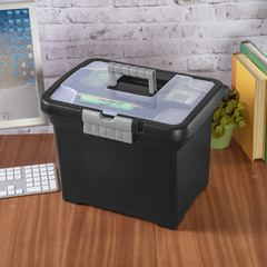 Portable File Box, Letter-Size Plastic File Storage Box with Handle and Divided