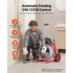 Uimoso Drain Cleaning Machine 100 FT x 3/8 In with Auto Feed,Wheels & 8 Cutters
