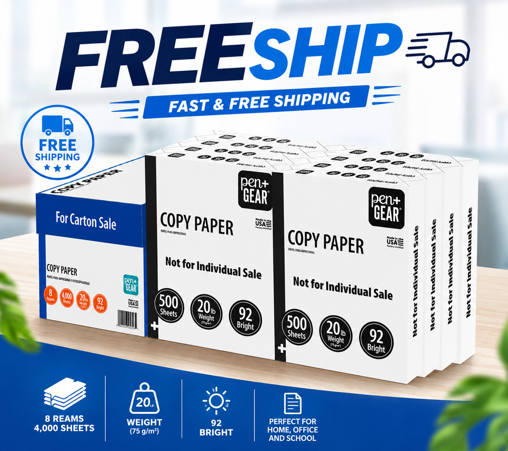 Pen+Gear Printer Copy Paper 8 Reams 4000 Sheets 92 Bright Free Shipping