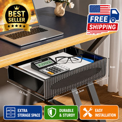Under Desk Drawer Organizer Pull Out Storage Tray Hidden Office Box Black