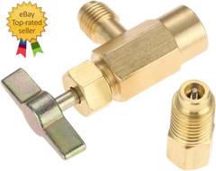 R1234YF Self-Sealing Can Tap with R134A Tank Adapter | 1/4″ SAE 1/2″ LH Thread V