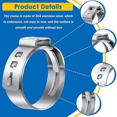 160X Single Ear Hose Clamps 304 Stainless Steel Crimp Hose Clamp Crimp Tools Kit