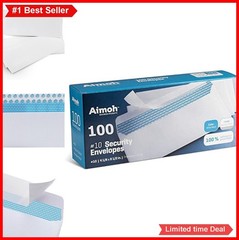 #10 Security Self Seal Envelopes 100 Qty White 4.125 x 9.5 Inch No Window 24 LB