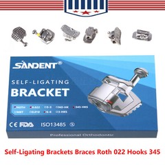 SANDENT Dental Ortho Brackets Brace Self-Ligating Mini Roth 022 Hooks 345