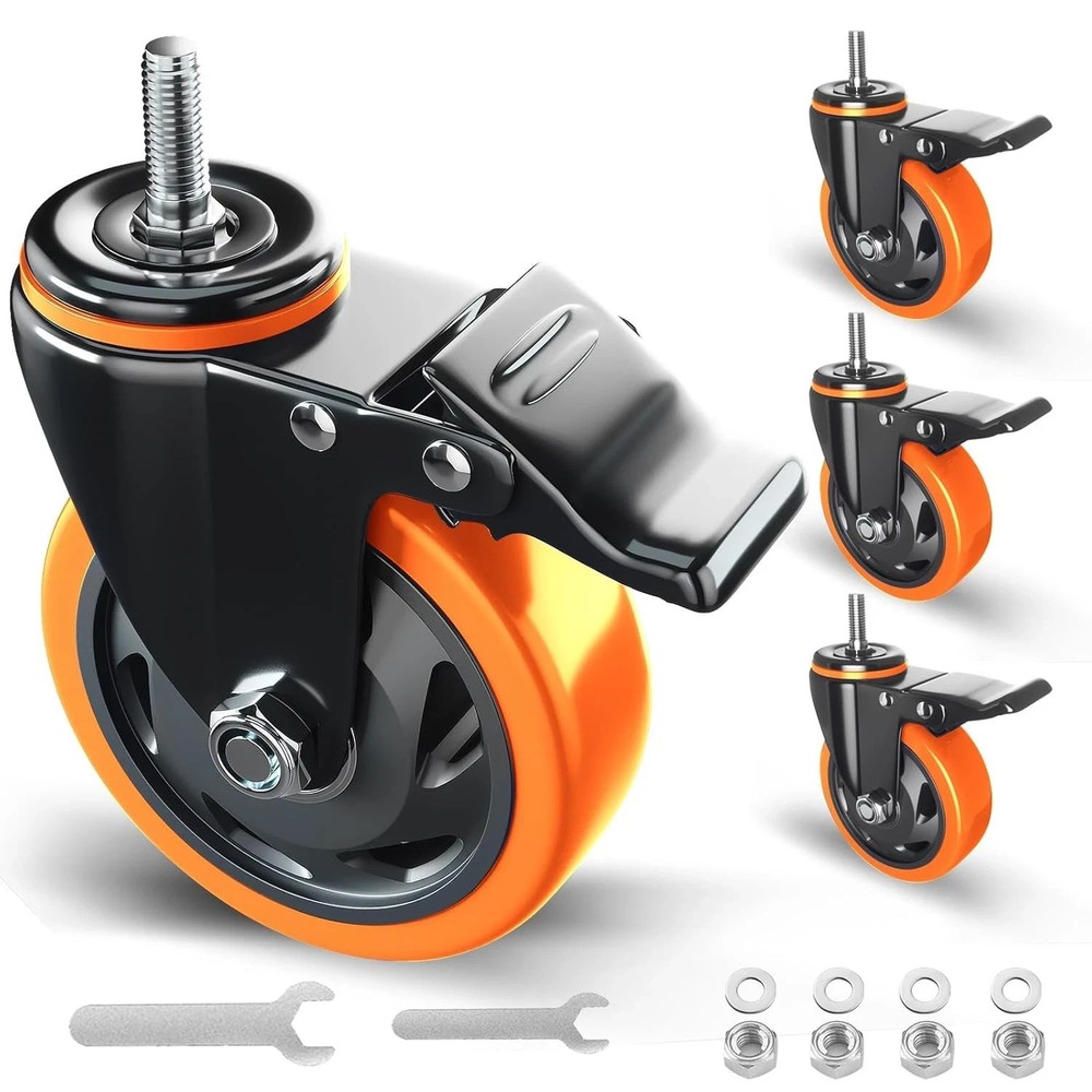 Stem Caster Wheels 4 inch Heavy Duty Threaded Stem Mount Casters Set of 4 with