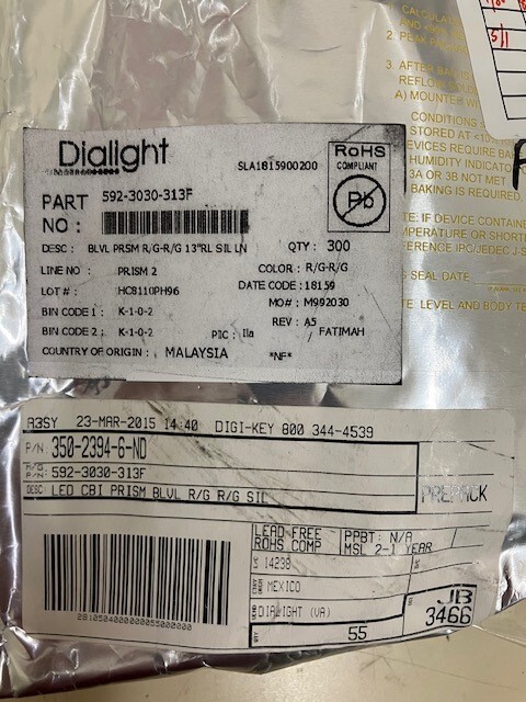 592-3030-313F DIALIGHT LED CBI 3MM BILVL G/R RA SMD ROHS 8 PIECES