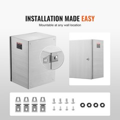 VEVOR 16″ x 12″ x 10″ Stainless Steel Electrical Enclosure IP66 Wall Mount Box