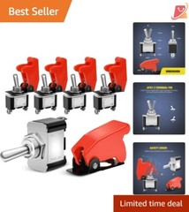 Professional Racing SPST Toggle Switch 12V 20A with Safety Covers – 5 Pack
