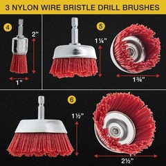 6 pc Abrasive Filament Nylon Bristle Drill Wheel and Cup Brush Set, 1/4″ Drill