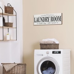 Jetec 2 Pcs Pantry Signs Wall Decor Wooden Laundry 15 x 5 x 0.3 inches, White