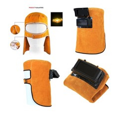 Leather Welding Helmet Mask Solar Auto Darkening Filter Lens Welder Hood US