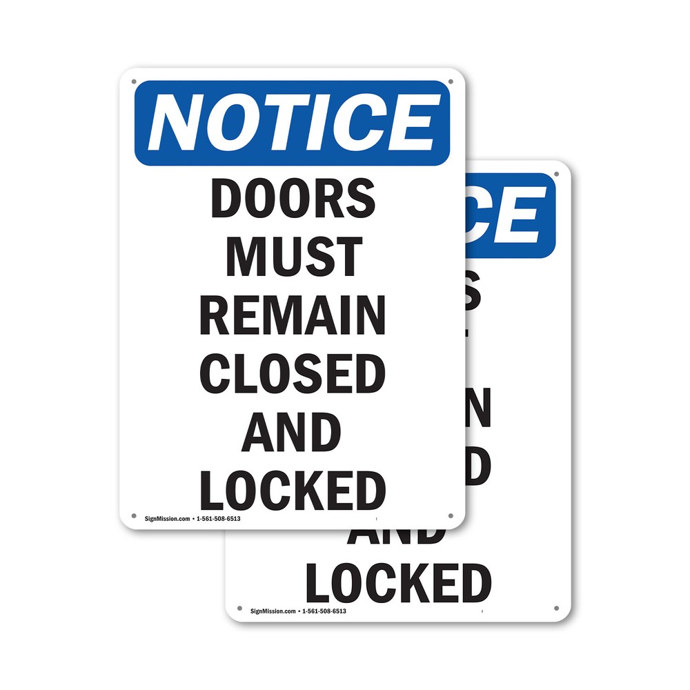 (2 Pack) Doors Must Remain Closed And Locked OSHA Notice Sign Decal Metal