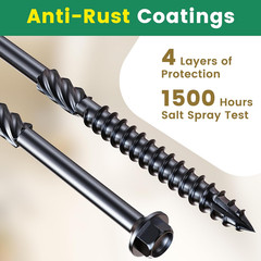 #14 X 4 Wood Structural Screws 50 Pcs, Exterior Hex-Head Lag Screws, Black Heavy