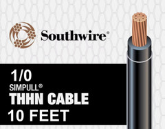 10 ft. 1/0 AWG Black Stranded Copper wire THHN THWN-2 new SIMpull Southwire line