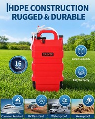 16 Gallon Portable Fuel Caddy Tank with 12V / 4AA Battery Powered Transfer Pump