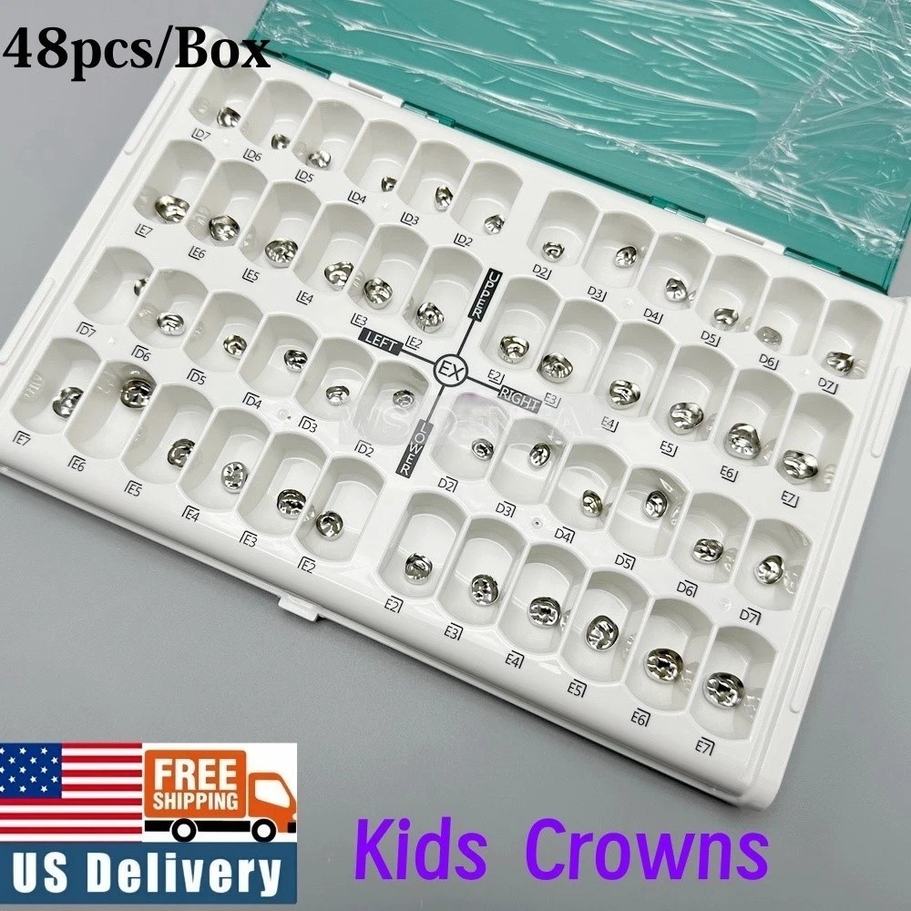 48 Sizes Stainless Steel Dental Kids Primary Molar Crowns Pediatric Crowns kit