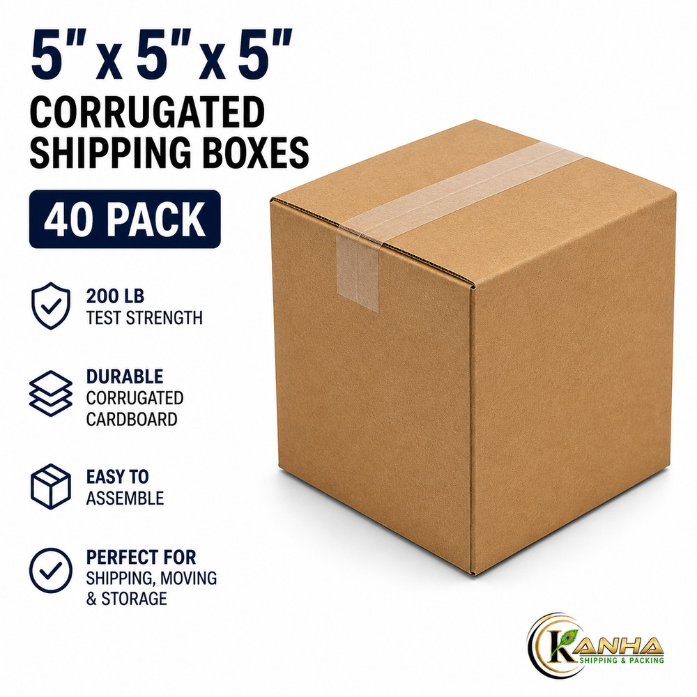 5x5x5 Corrugated Shipping Boxes 40 Pack 200 lb Test Heavy Duty Moving Packing Bo