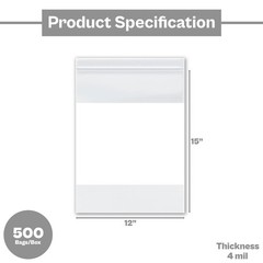 500 Pcs 12″ x 15″ 4 Mil Reclosable Bag Writeable White Block Water-Resistant