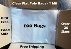 100 – Clear Plastic Bags Open Top Lay Flat 1 Mil Large Small 1Mil Poly Bolsas
