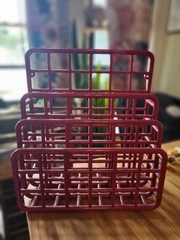 vintage Yaffa red plastic post-modern desk organizer