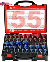 55Pcs Nut and Bolt Thread Checker 25 Metric + 30 SAE Inch Thread Gauge Set, Deta