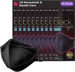 LG Airwasher KF94 Disposable Face Mask Black Breathable Reusable 4-Ply 10 Packs