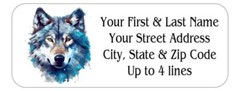 150 Blue Wolf Watercolor Return Address Labels Personalized Printed 1 x 2 5/8