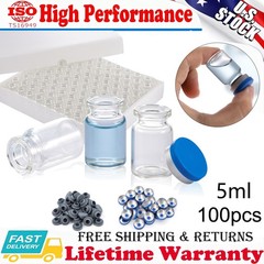 100Pcs 5ml Sealed Vials w/Self Healing Injection Port+Plastic-Aluminum Flip Caps