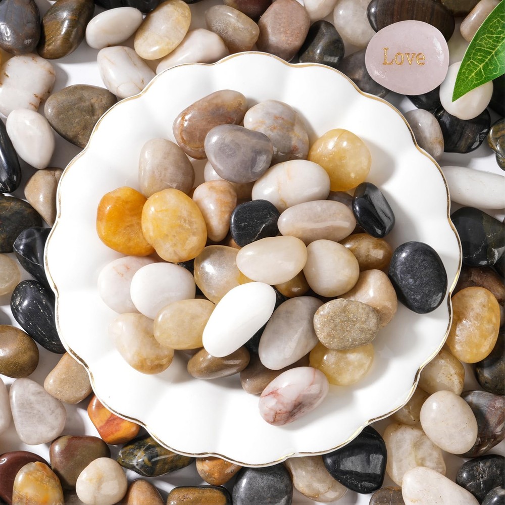 10 LB Mixed River Rocks, 0.3-0.5 Inches High Polished Pebbles for Indoor Plan…