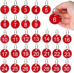 Larrel 1-30 Number Tags, Red Diameter 1.37in/ 3.5cm Numbered Key Tags with Metal