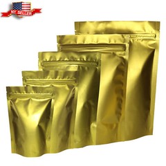 100 Gold Aluminum Foil Resealable Gusset Bag Pouches w/ a Variety of Sizes