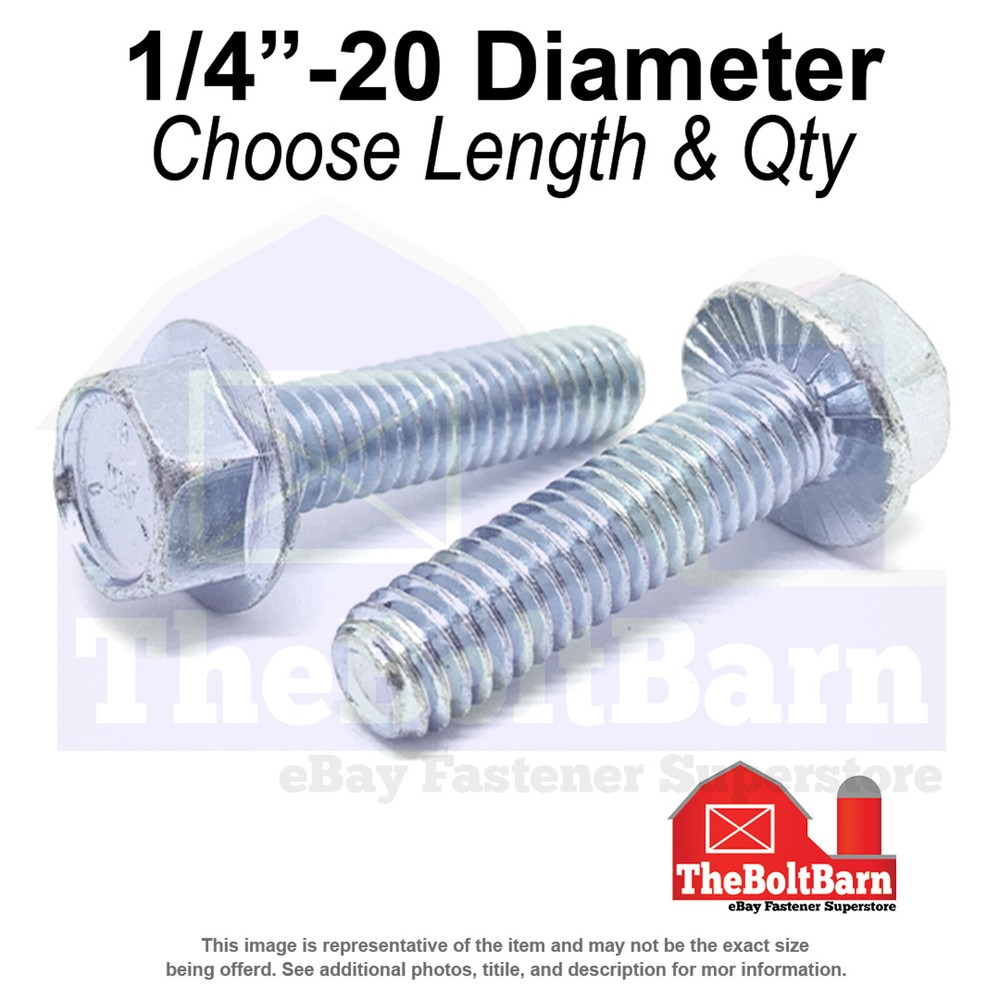 1/4″-20 Grade 5 Serrated Large Hex Flange Screws Bolts Zinc (Pick Length & Qty)