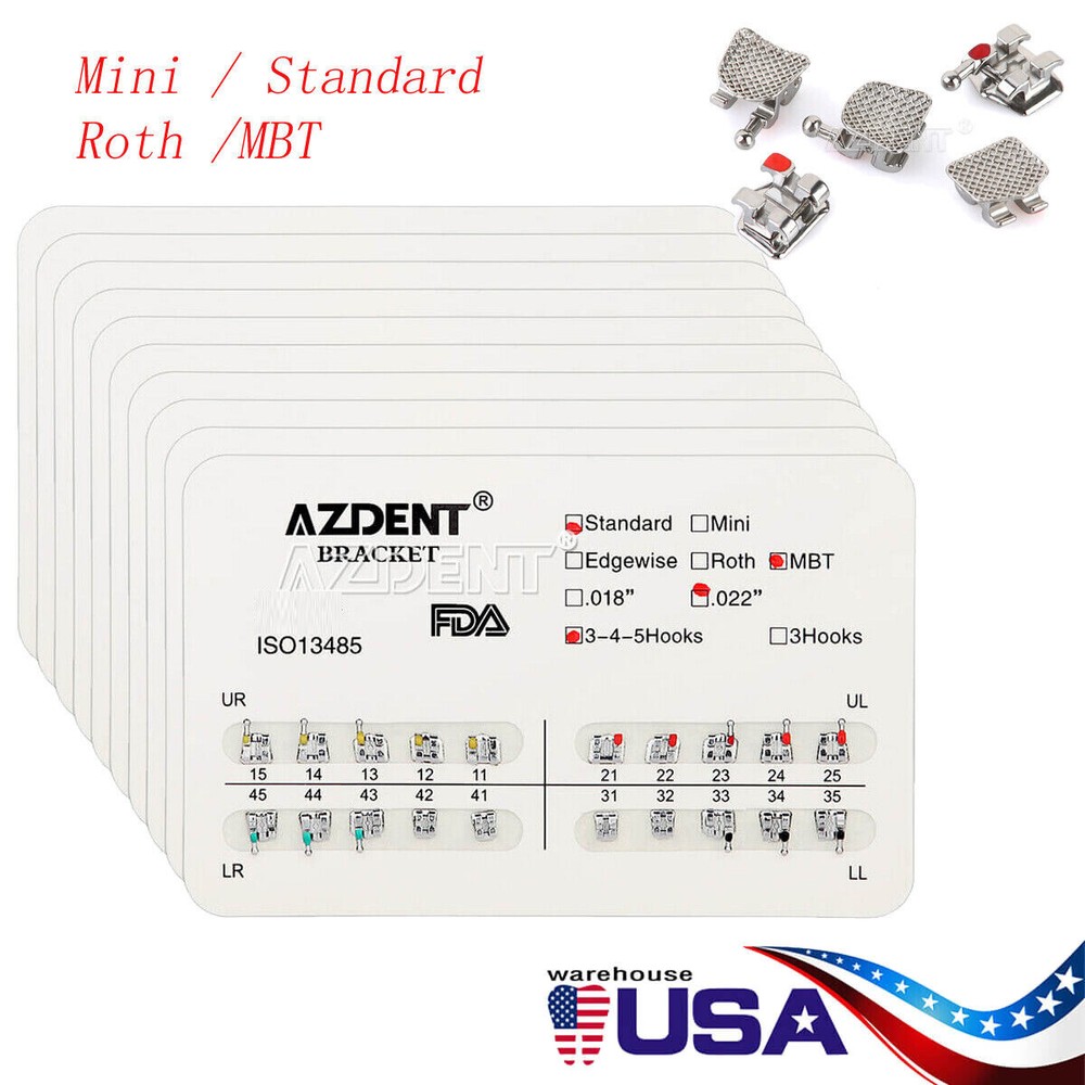 20 X AZDENT Dental Orthodontic Bracket Braces Mini Standard Roth MBT 018/022