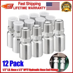 12PCS 1/2″ NPTF Hydraulic Hose End Fittings, 1/2″ I.D. Hose x 1/2″ NPTF Male NEW